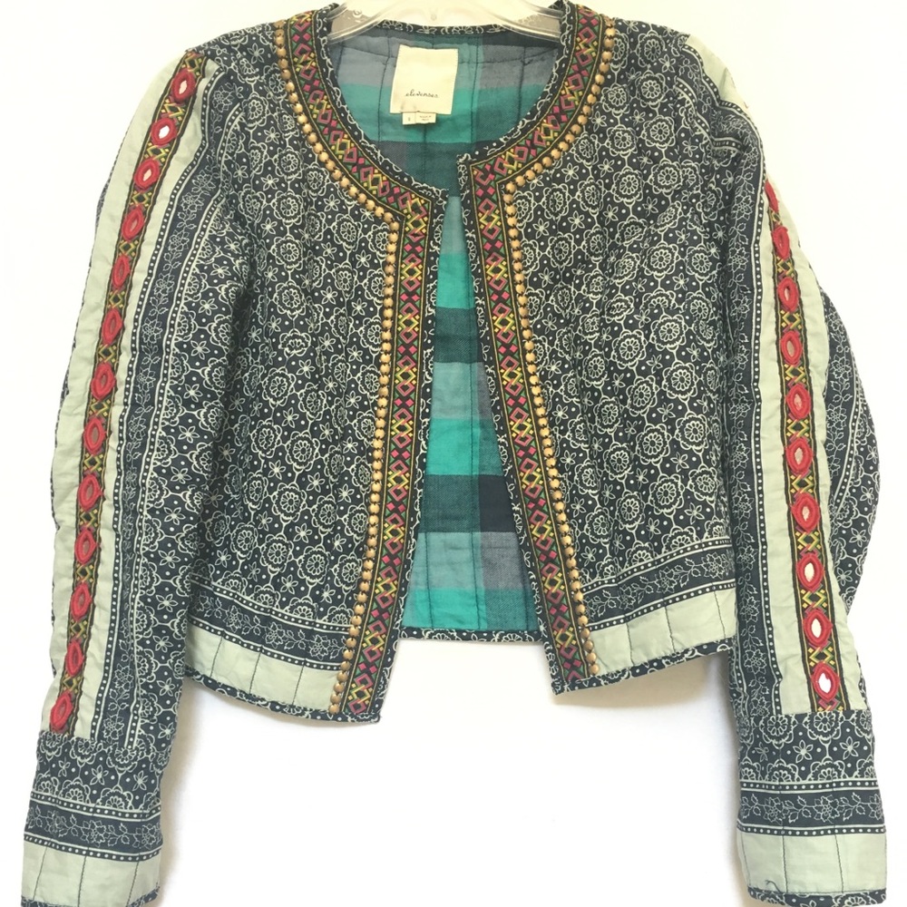 Anthropologie Elevenses Mirror Embellished Jacket